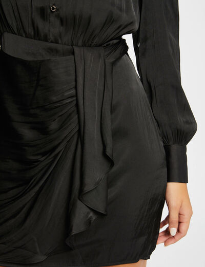 Satin draped straight dress black ladies'