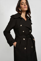 Trench long ceinturé noir femme