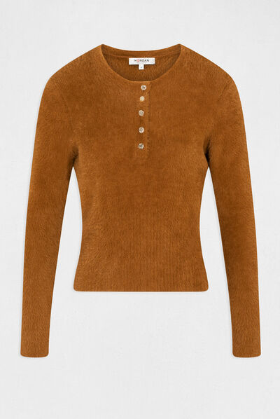 Long-sleeved jumper with round neck caramel ladies'
