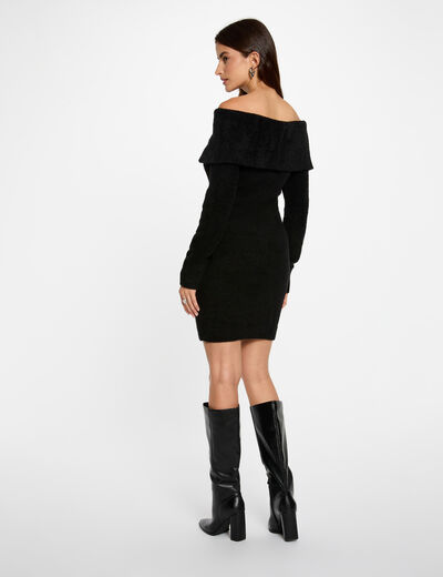 Knitted dress with Bardot neckline black women