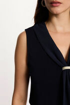 T-shirt with tie neck navy blue women