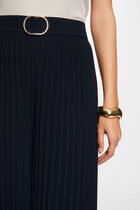 Pleated wide leg trousers navy blue women