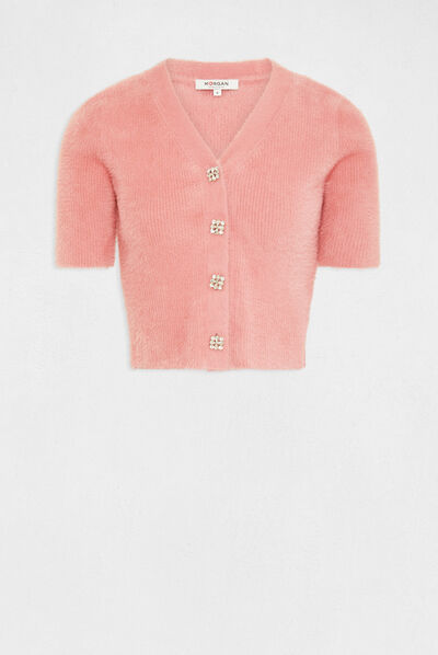 Short-sleeved jumper with buttons pale pink ladies'