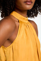 Robe longue évasée fluide jaune moutarde femme