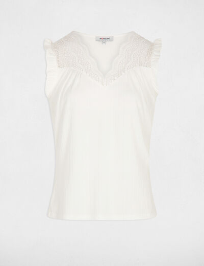 Pleated top with lace ecru ladies'