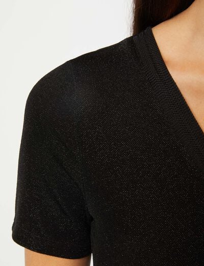 Short-sleeved t-shirt with V-neck black women