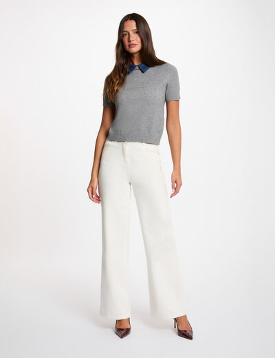 Sweater with a folded collar light grey women