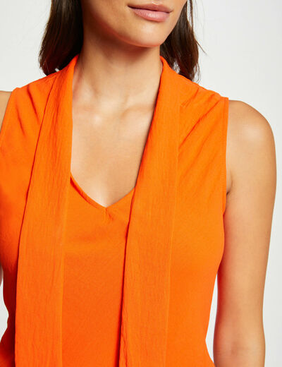 Sleeveless blouse with tie neck orange ladies'