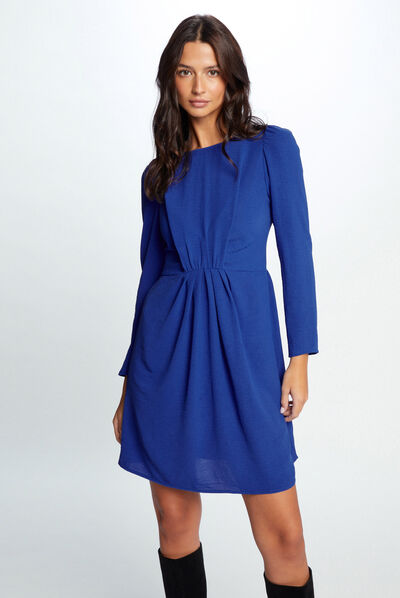 Fitted shirred mini dress electric blue ladies'