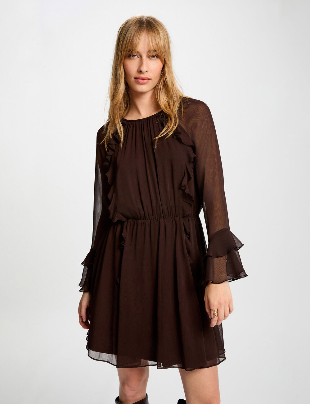 Flowy short dress dark brown women