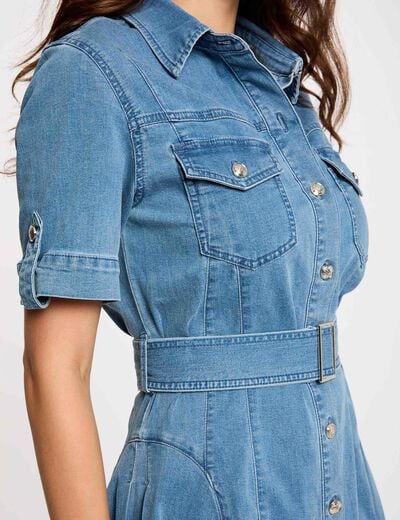 Mini skater denim dress stone wash denim women