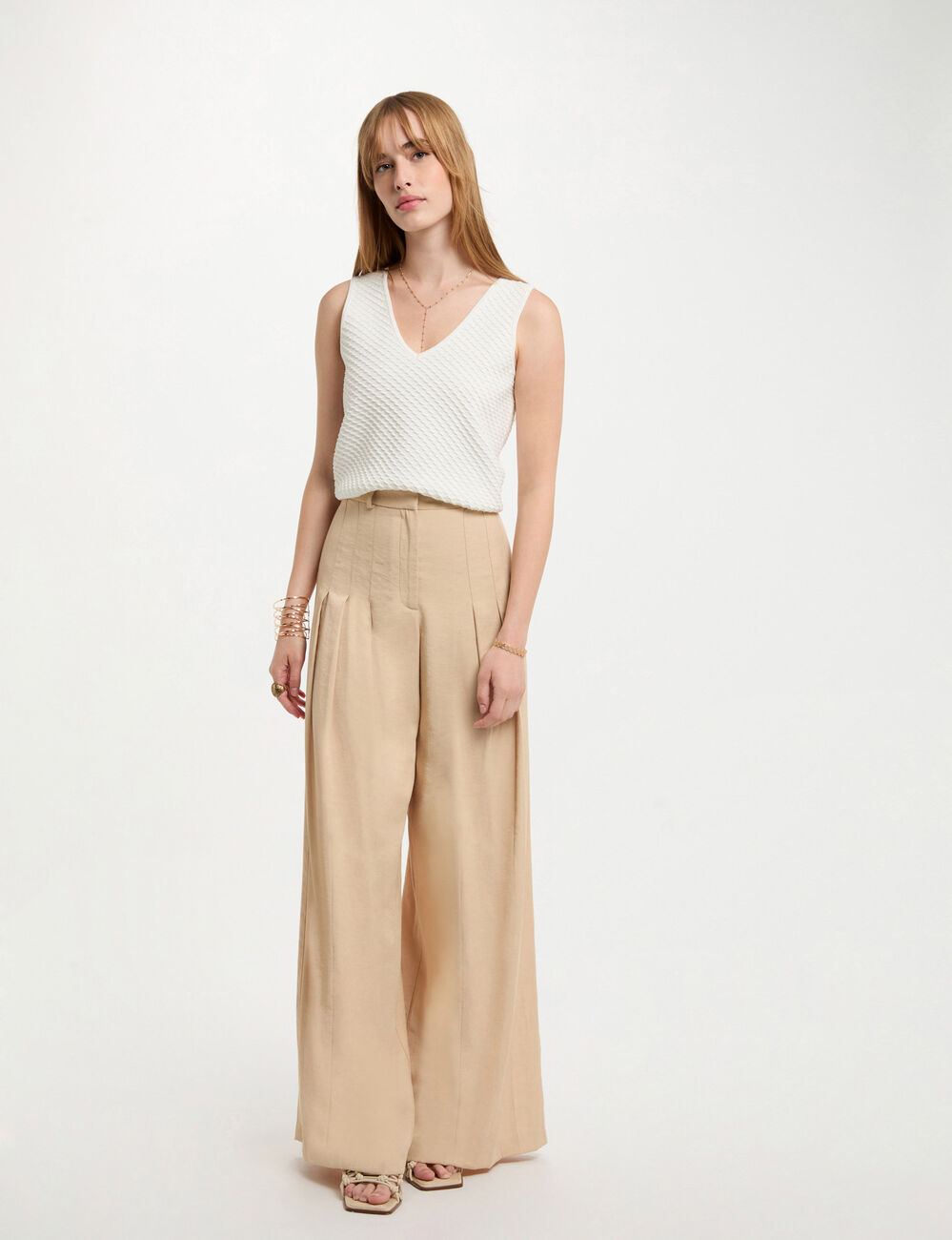 Knitted top V-neck white women