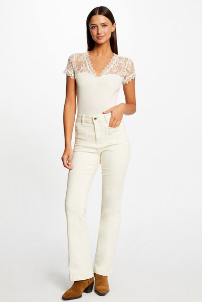 Short-sleeved t-shirt with lace ecru ladies'