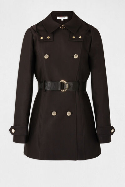 Straight belted trenchcoat with hood black ladies'