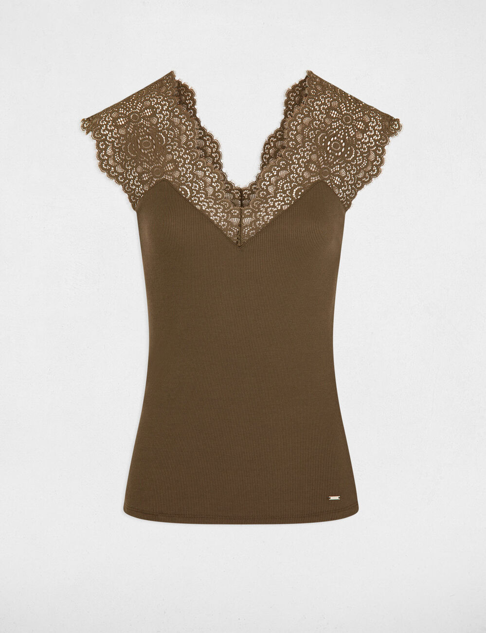 Vest top with wide straps and lace khaki green women
