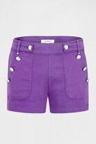 Straight shorts with buttons dark purple women