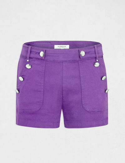Straight shorts with buttons dark purple women