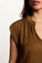 Satin short-sleeved blouse camel women