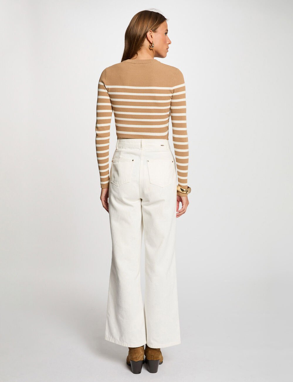 Long-sleeved striped jumper camel women
