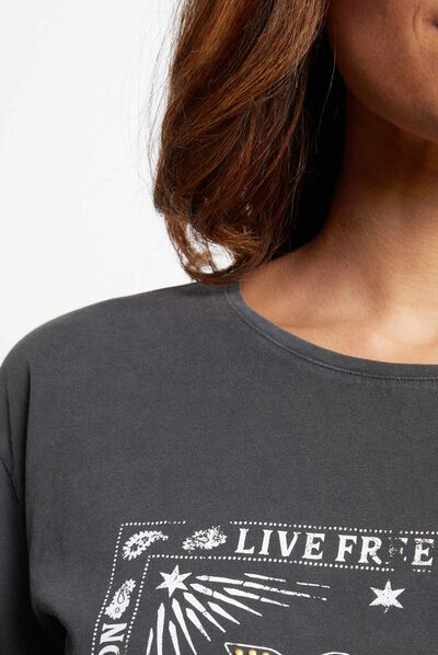 Short-sleeved t-shirt with message mid-grey ladies'