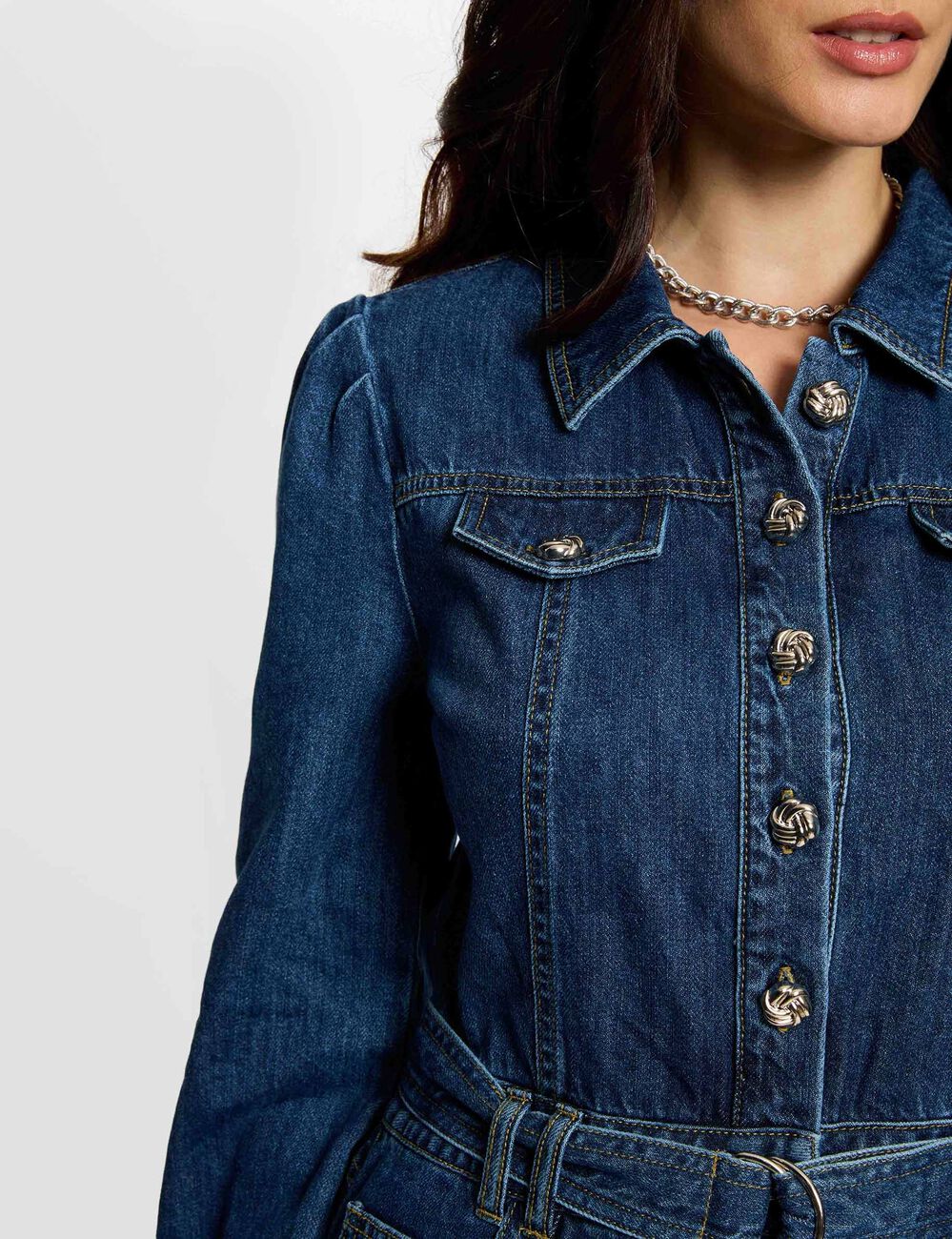 Fitted long dress raw denim women