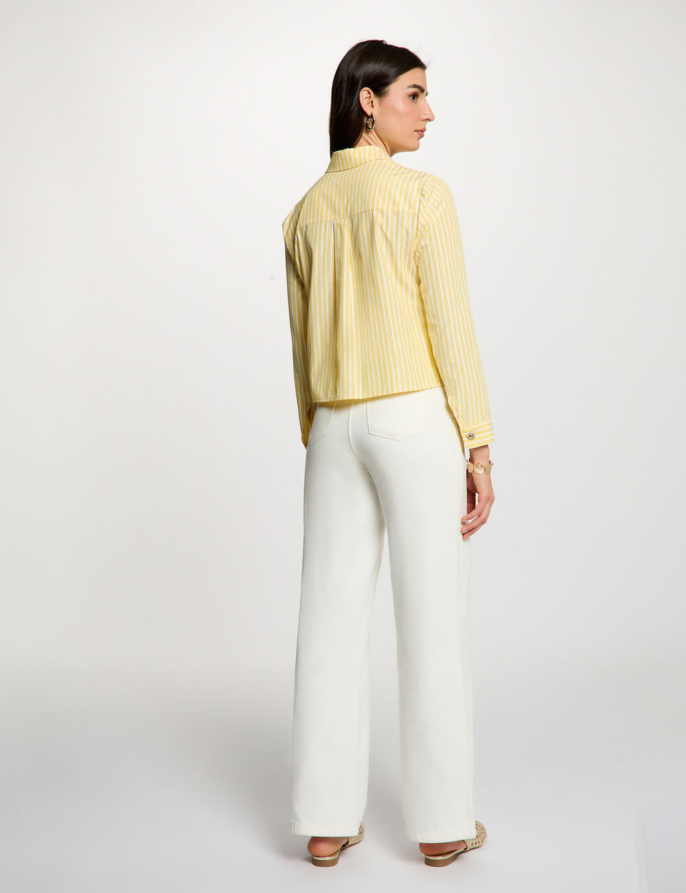 Cropped striped shirt light yellow women