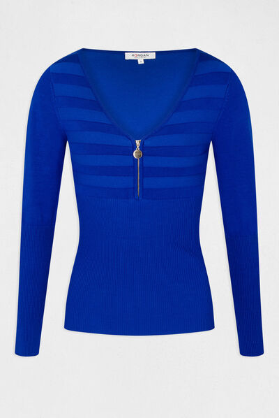 Long-sleeved jumper with zipped detail electric blue ladies'
