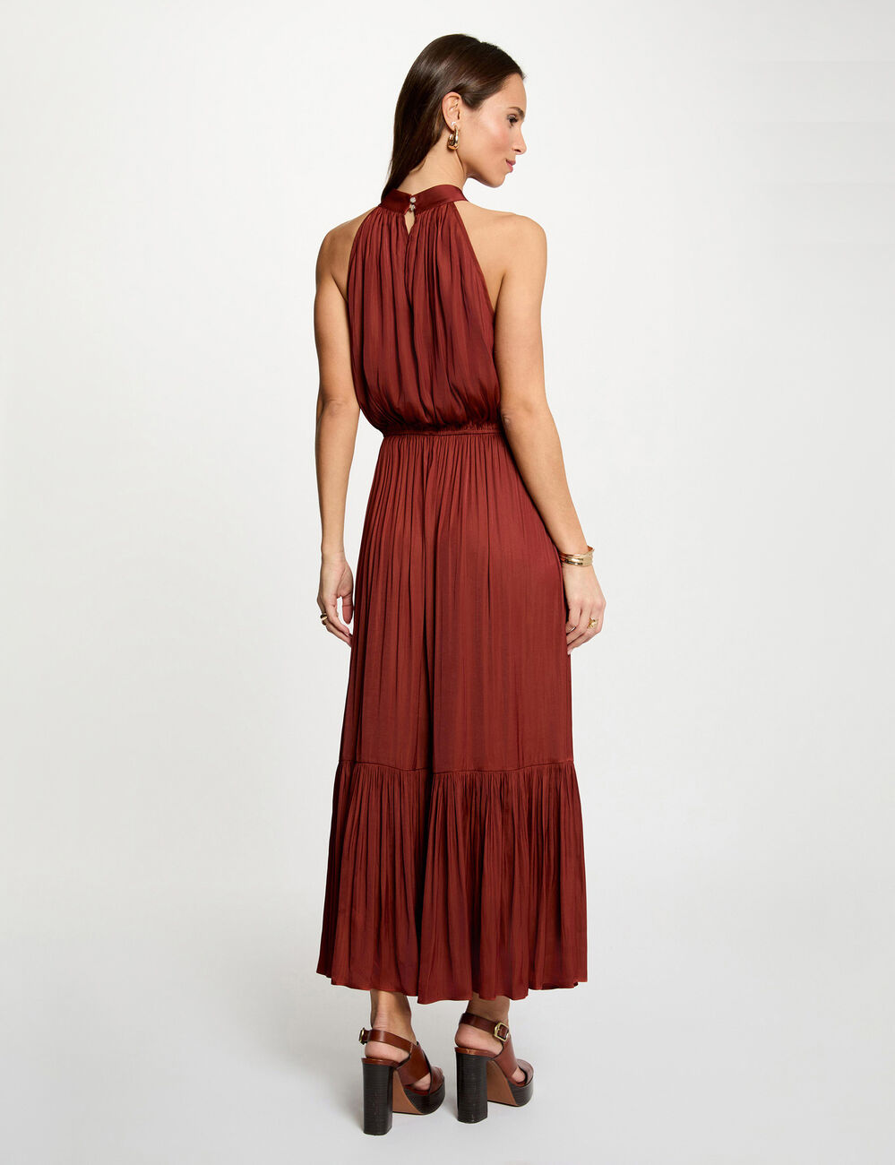 Maxi loose A-line dress cognac brown women