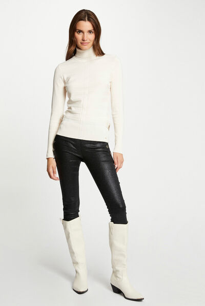 Skinny trousers wet effect and spangles black ladies'