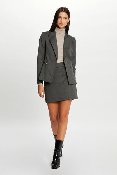 Checked straight skirt anthracite grey ladies'