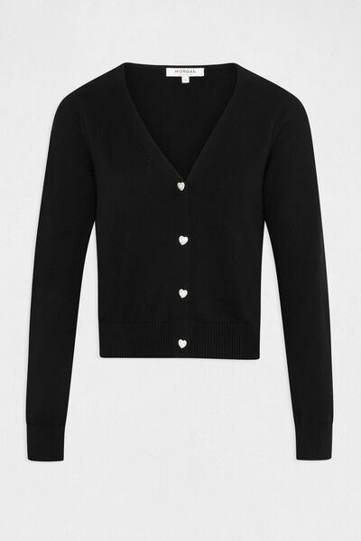 Straight buttoned cardigan with V-neck black ladies'