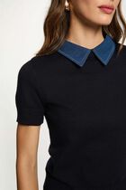Sweater with a folded collar navy blue women