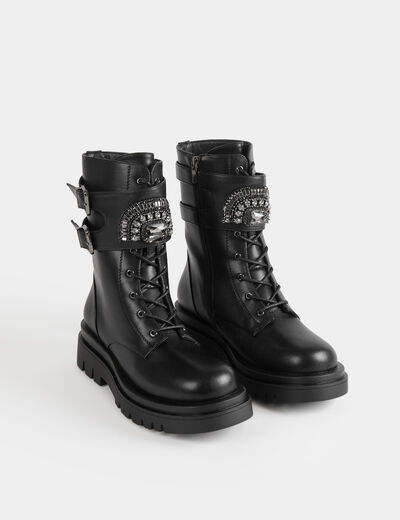 Flat boots with jewelled details black ladies'