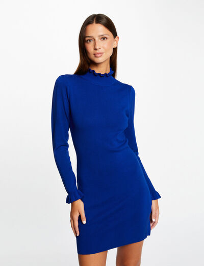Fitted jumper dress with high collar electric blue ladies'