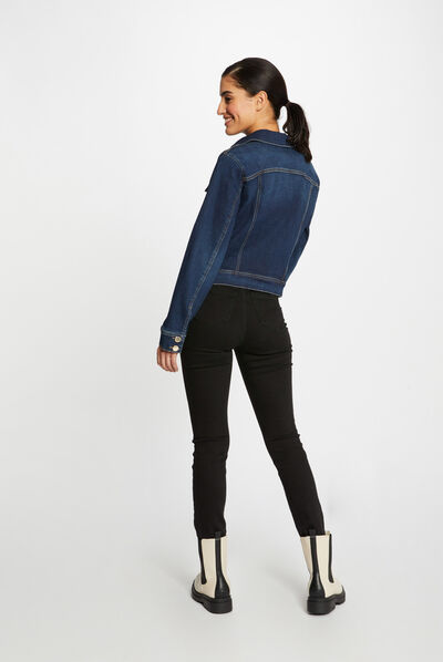 Straight buttoned denim jacket raw denim ladies'