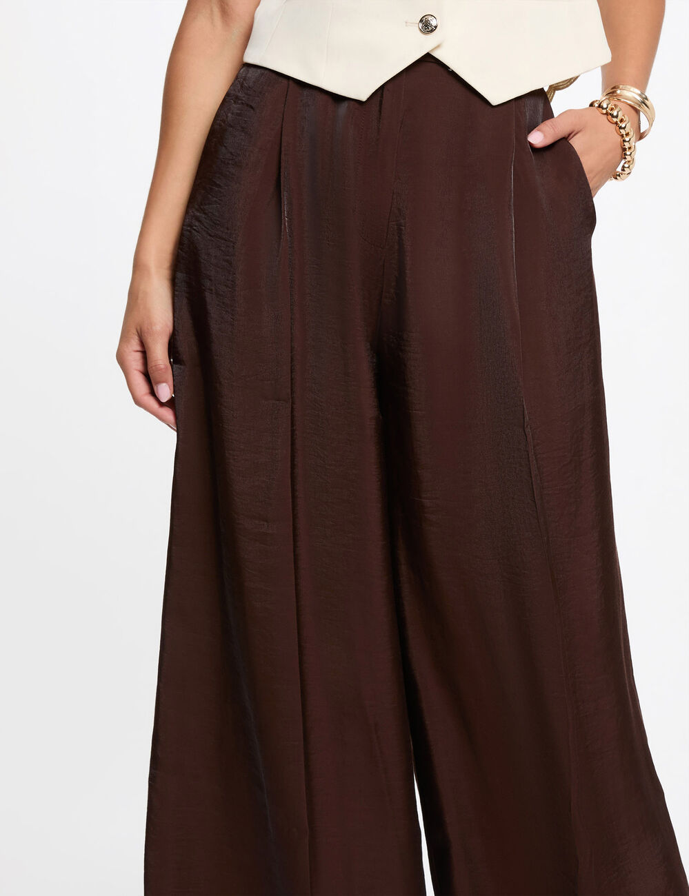 Wide-leg high-waisted trousers dark brown women