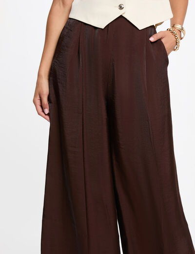 Wide-leg high-waisted trousers dark brown women