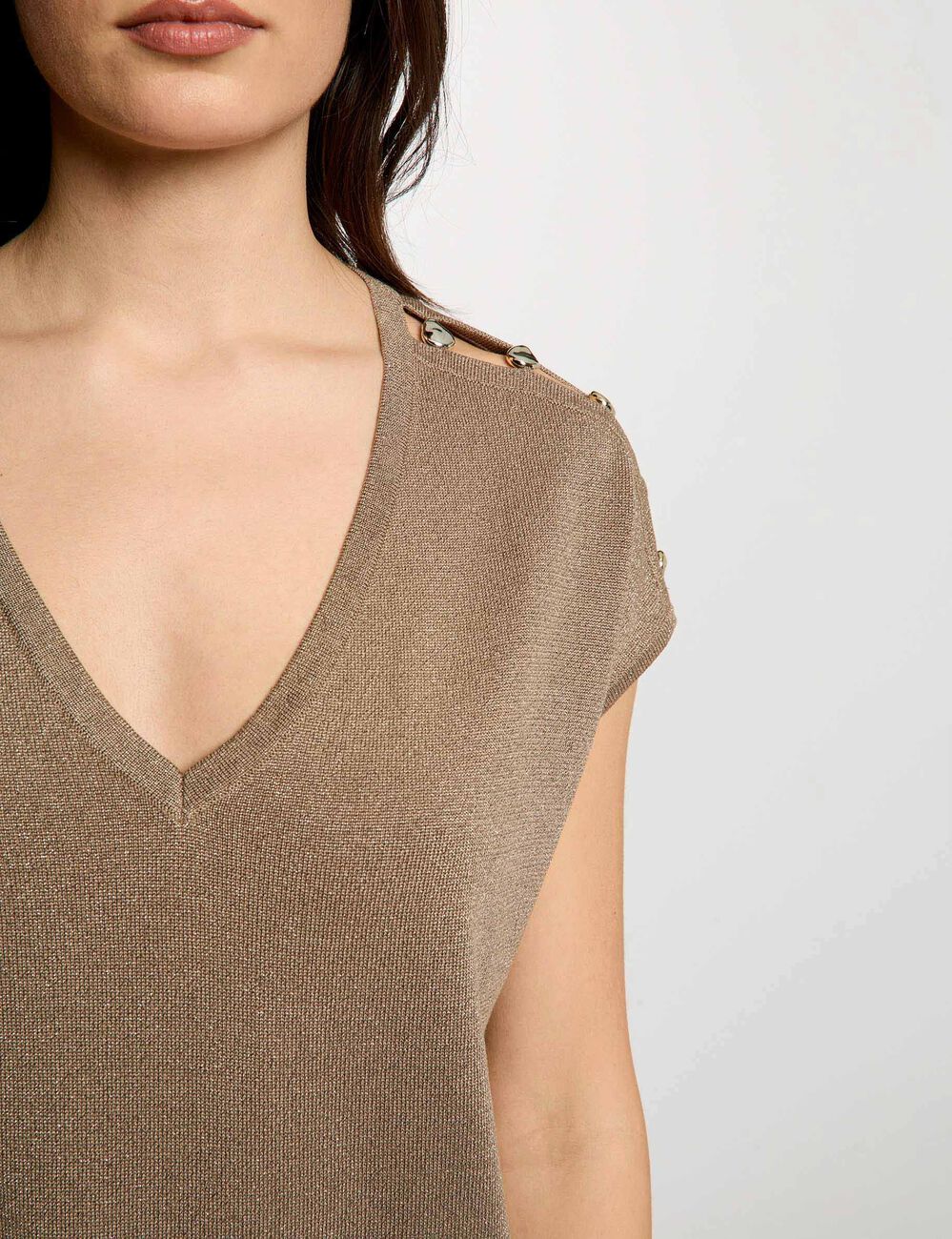 Oversized V-neck sweater taupe women