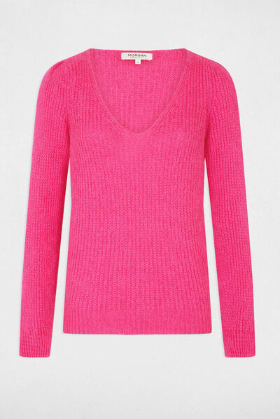 Long-sleeved jumper with V-neck medium pink ladies'