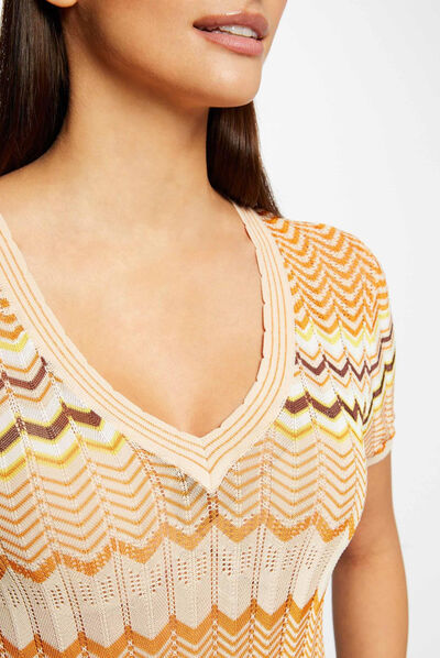 Short-sleeved jumper chevron print orange ladies'