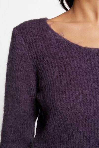 Long-sleeved jumper with round neck dark purple ladies'