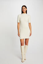 Robe pull ajustée manches courtes ivoire femme