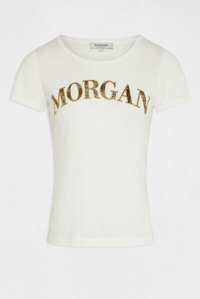 Short-sleeved t-shirt with message ecru ladies'