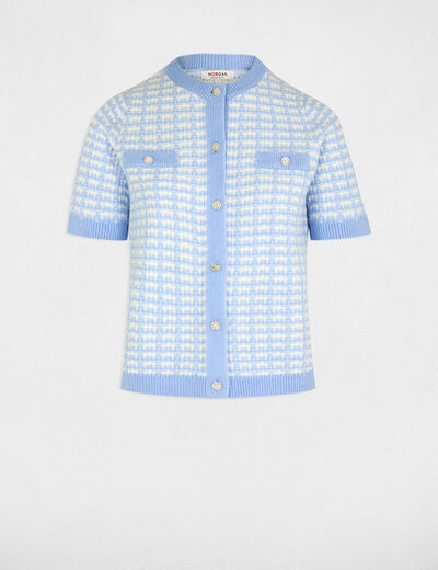Printed short-sleeved cardigan sky blue women