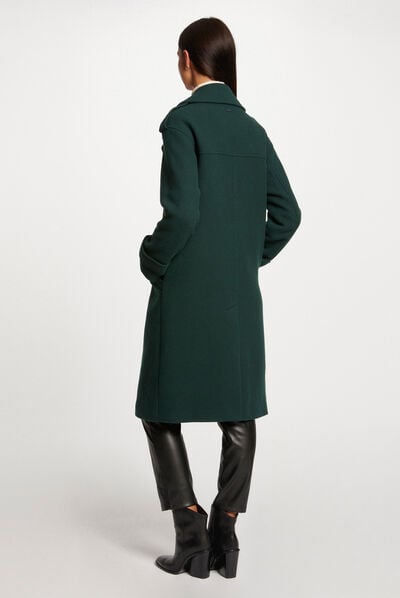 Long straight buttoned coat dark green ladies'
