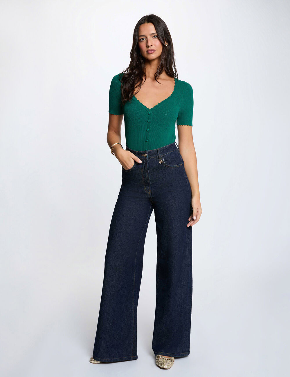 Fitted V-neck sweater green women