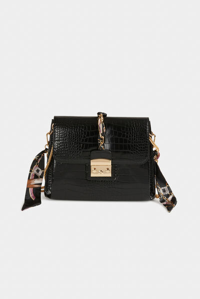 Clutch bag with croc effect and scarf black ladies'