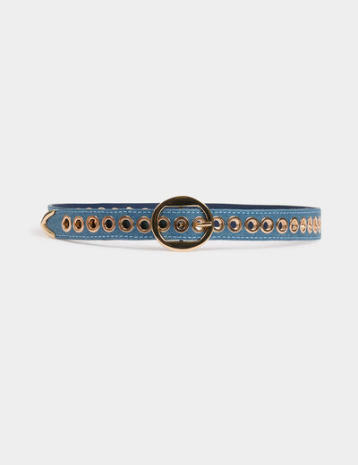 Denim belt with eyelets stone wash denim women