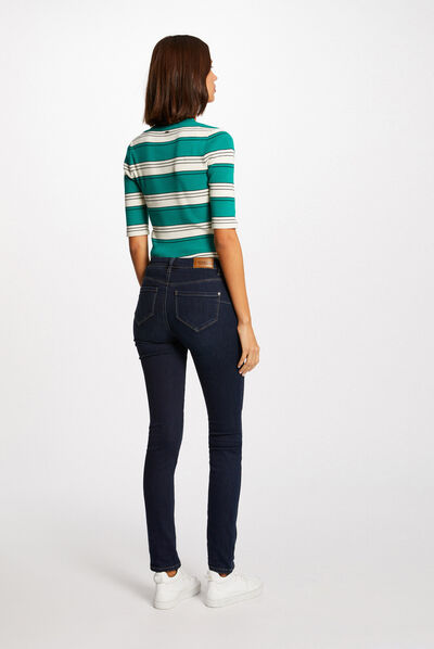 Short-sleeved jumper with stripes mid-green ladies'