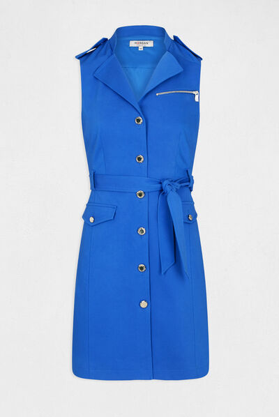 Straight buttoned and belted dress electric blue ladies'